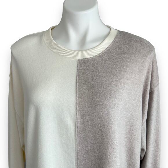 Z Supply Sweatshirt Esme Color Block Long Sleeve Top Bone Taupe Brushed Jersey L - Picture 6 of 13